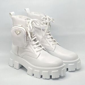 Prada Monolith Leather and Re-Nylon Boots with Pouch size 40